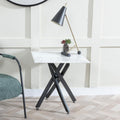 Sutton White and Black Square Side Table - 55cm Glass Top with Marble Effect