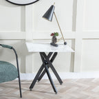 Sutton White and Black Square Side Table - 55cm Glass Top with Marble Effect