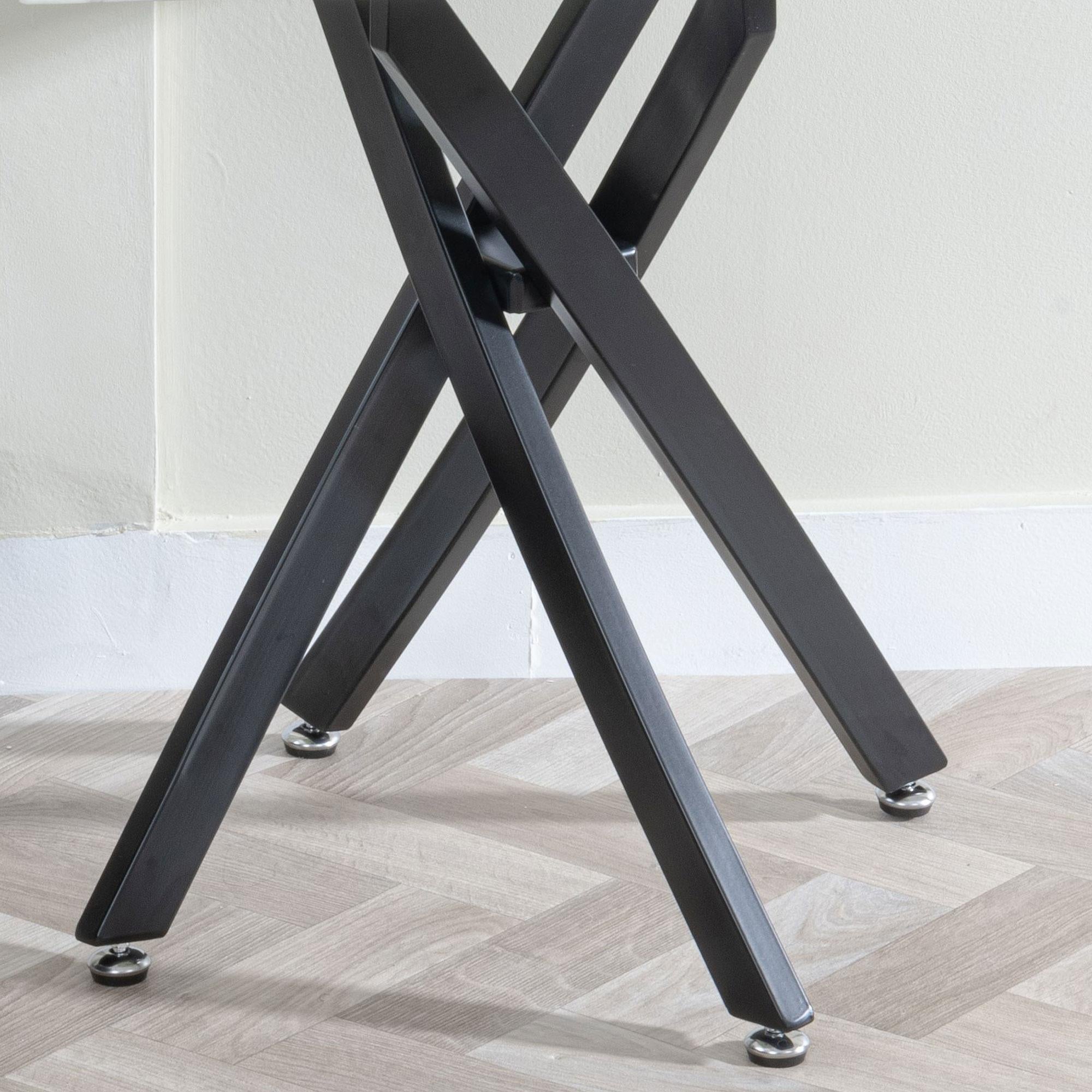 Sutton White and Black Square Side Table - 55cm Glass Top with Marble Effect