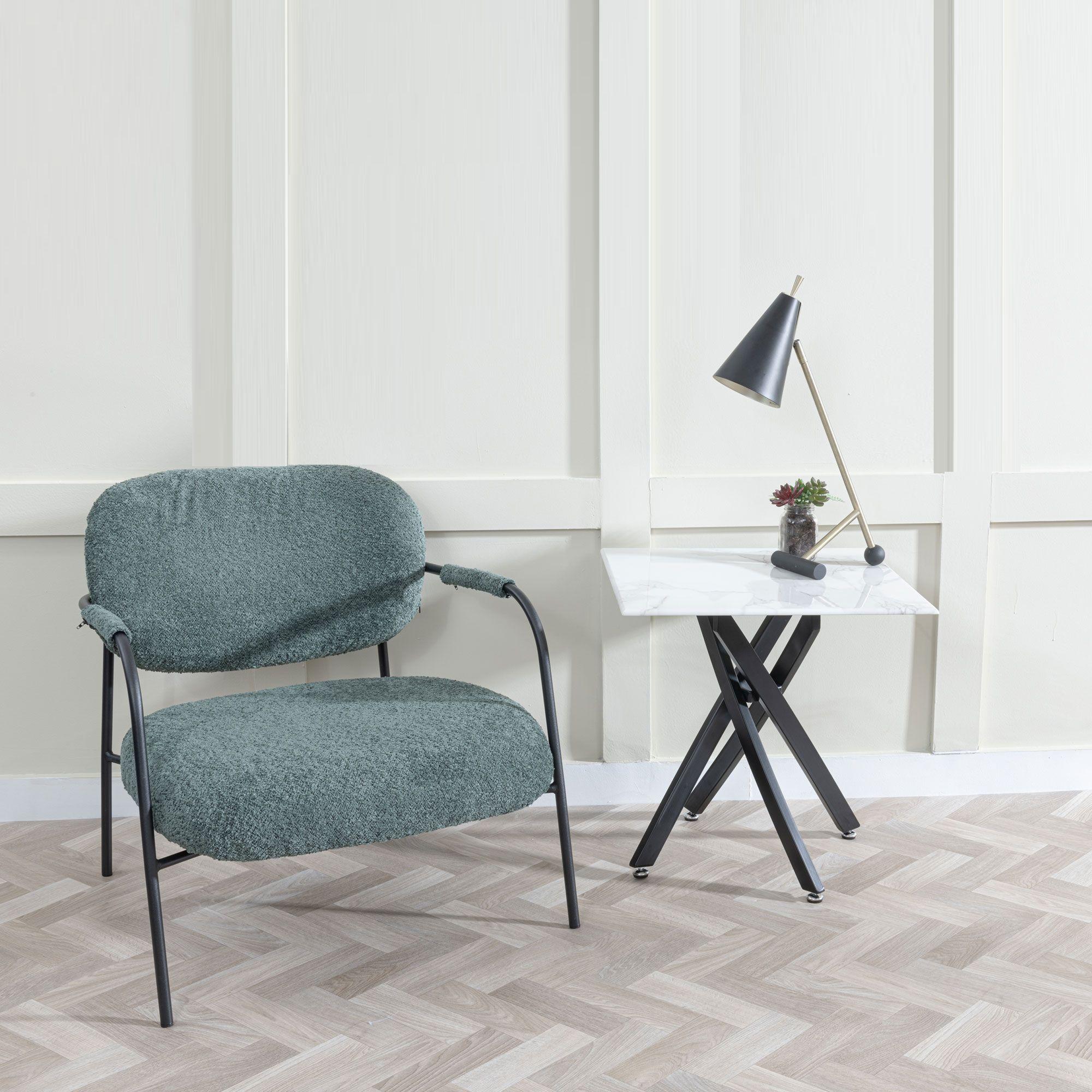 Sutton White and Black Square Side Table - 55cm Glass Top with Marble Effect