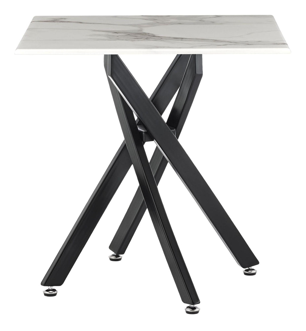 Sutton White and Black Square Side Table - 55cm Glass Top with Marble Effect