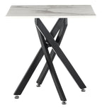Sutton White and Black Square Side Table - 55cm Glass Top with Marble Effect