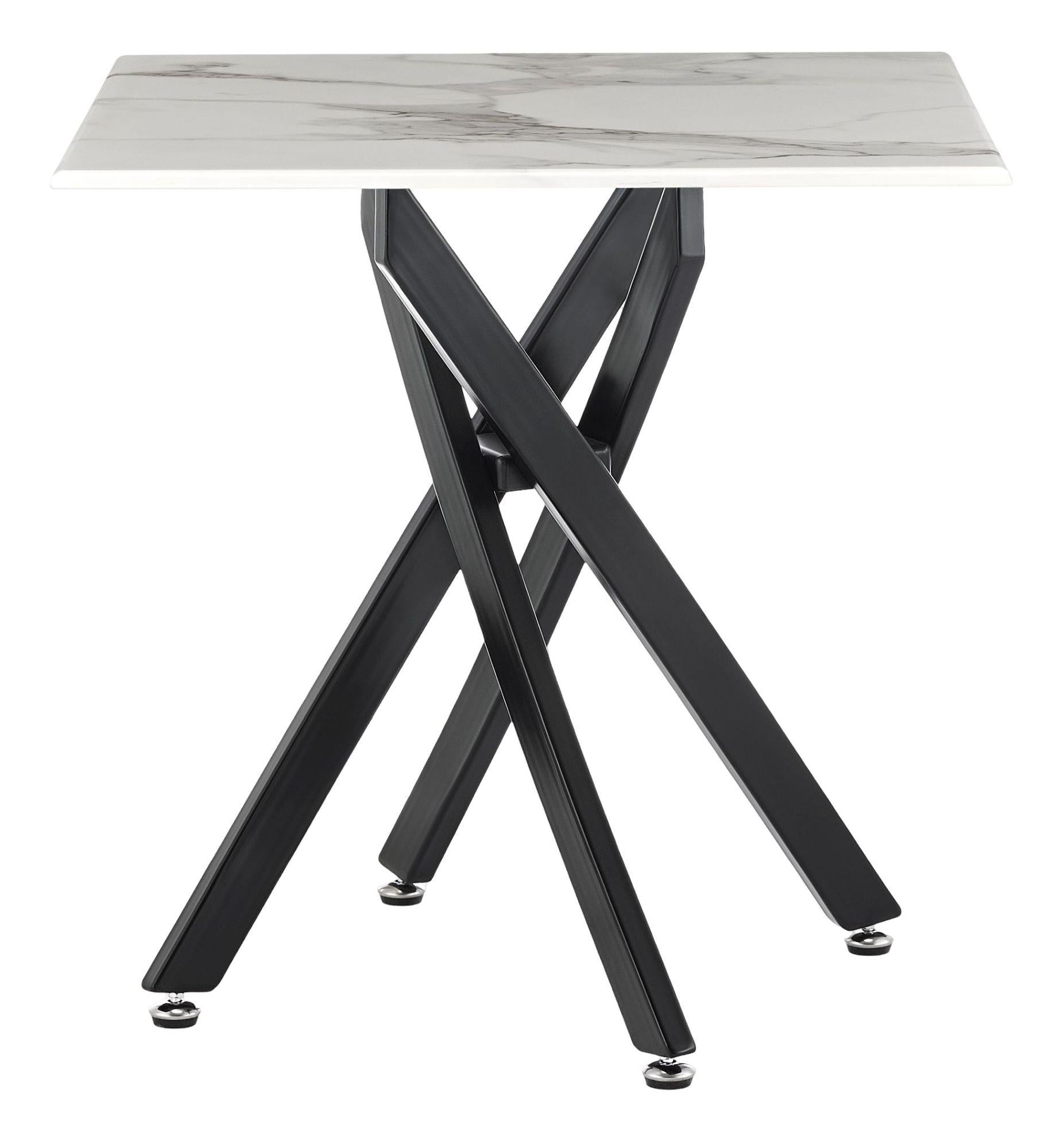 Sutton White and Black Square Side Table - 55cm Glass Top with Marble Effect