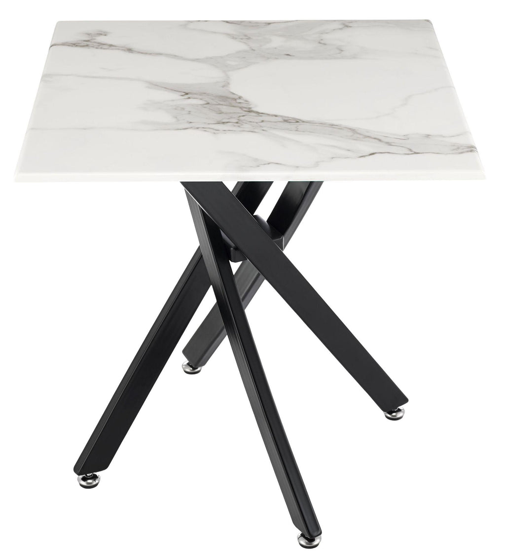 Sutton White and Black Square Side Table - 55cm Glass Top with Marble Effect