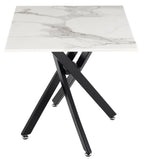 Sutton White and Black Square Side Table - 55cm Glass Top with Marble Effect