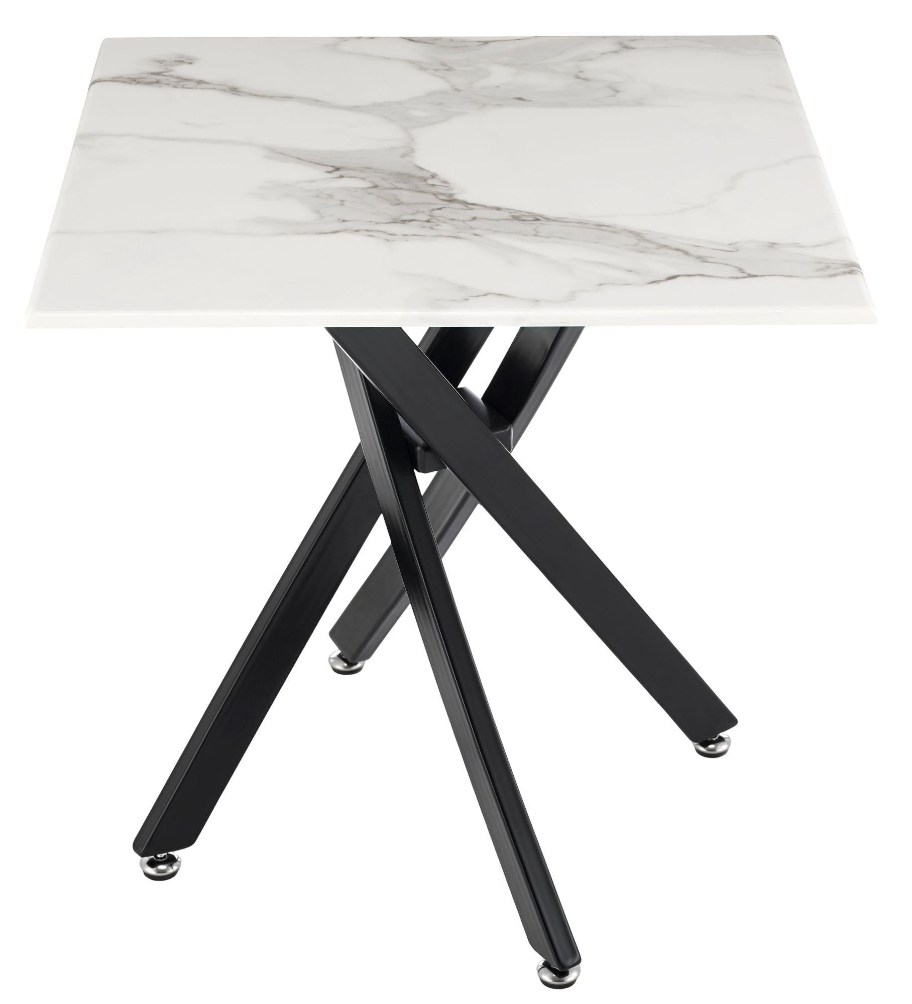 Sutton White and Black Square Side Table - 55cm Glass Top with Marble Effect