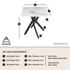 Sutton White and Black Square Side Table - 55cm Glass Top with Marble Effect