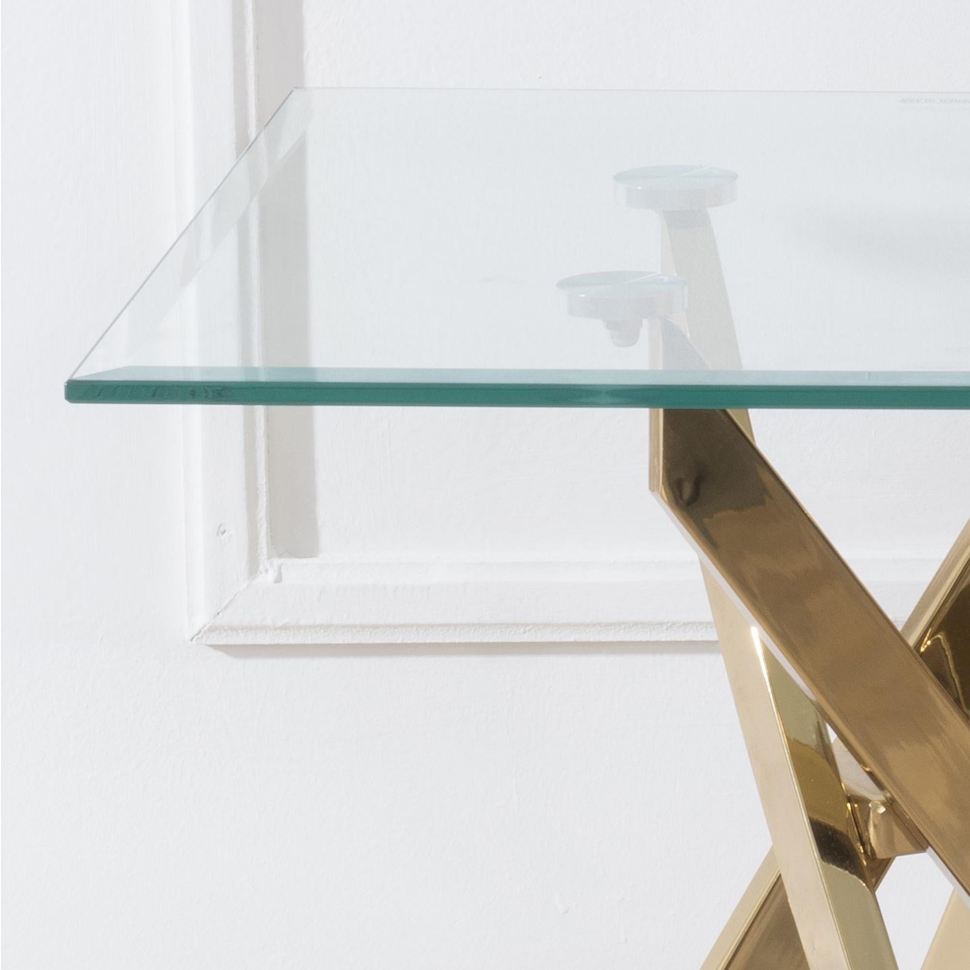 Sutton Clear Glass and Gold Square Side Table - 55cm Tempered Top