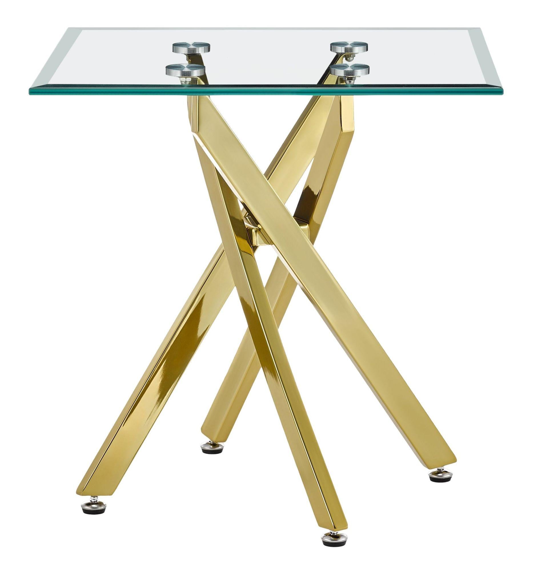 Sutton Clear Glass and Gold Square Side Table - 55cm Tempered Top