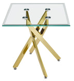 Sutton Clear Glass and Gold Square Side Table - 55cm Tempered Top