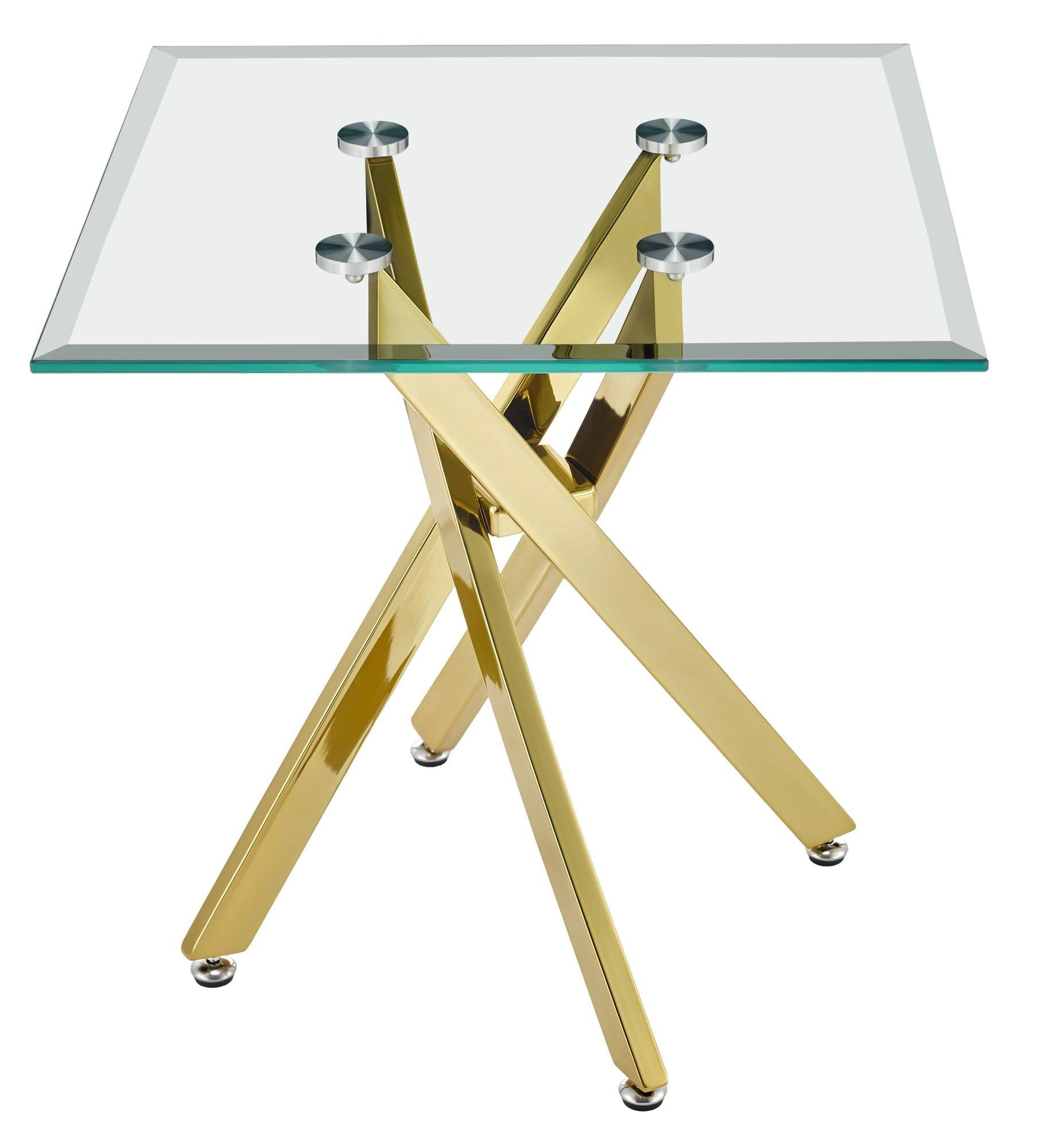 Sutton Clear Glass and Gold Square Side Table - 55cm Tempered Top