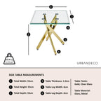 Sutton Clear Glass and Gold Square Side Table - 55cm Tempered Top