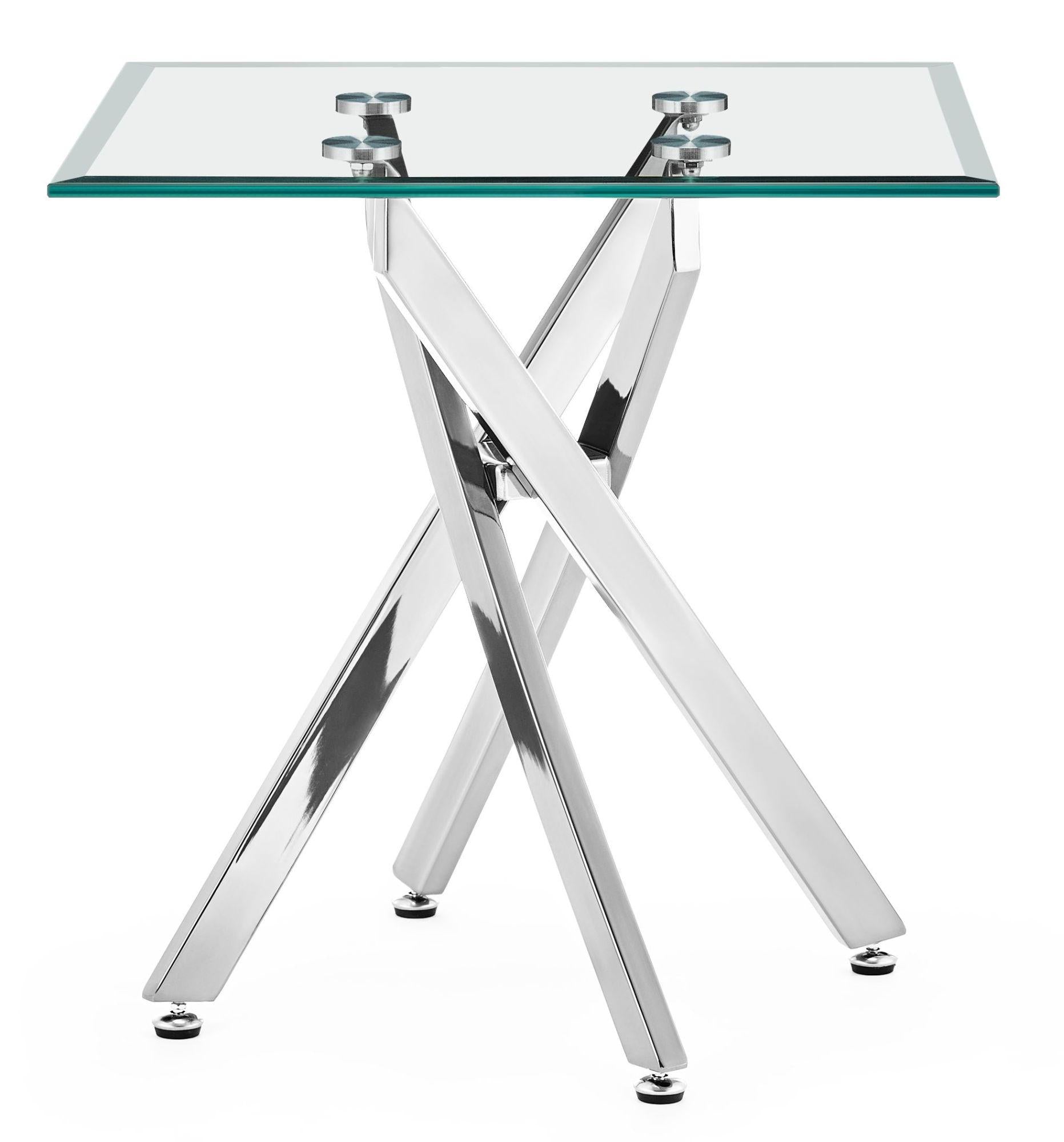Sutton Clear Glass and Chrome Square Side Table - 55cm Tempered Top