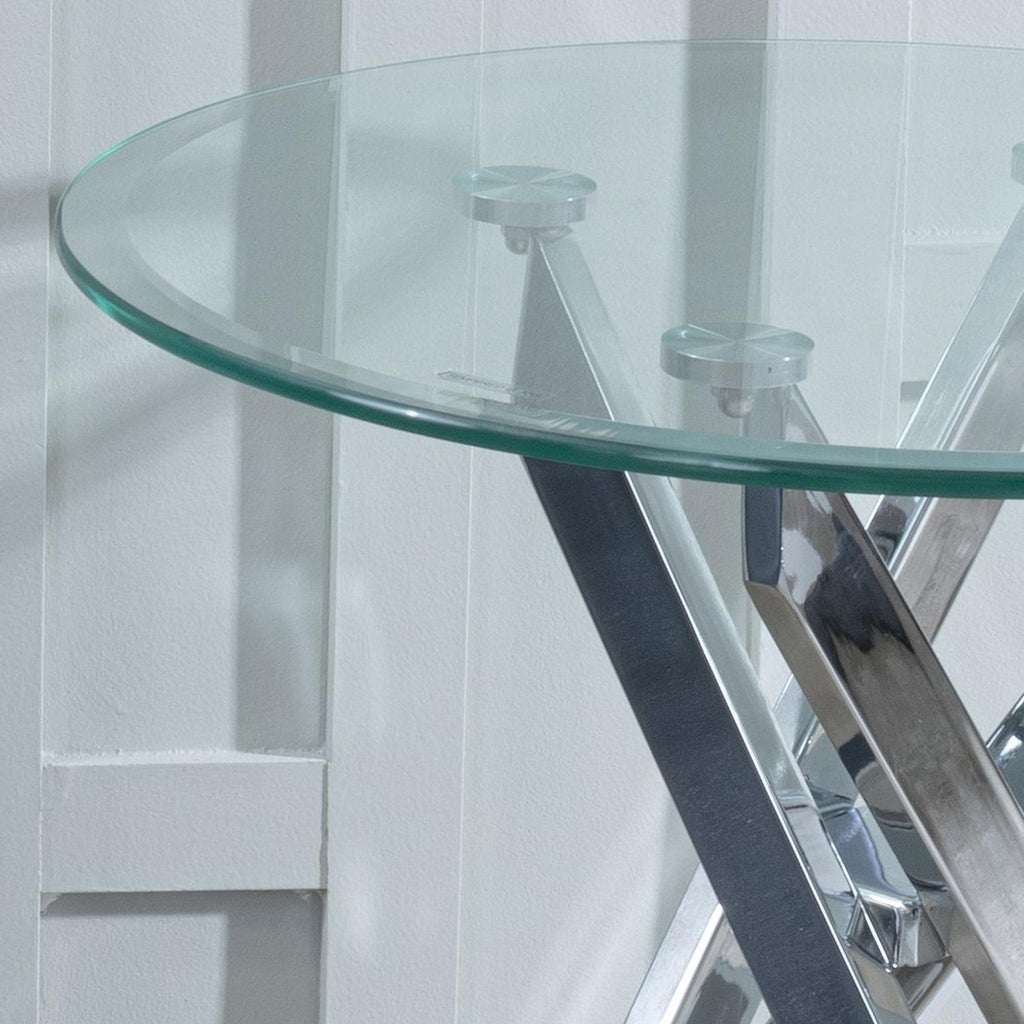 Sutton Clear Glass and Chrome Round Side Table - 55cm Tempered Top