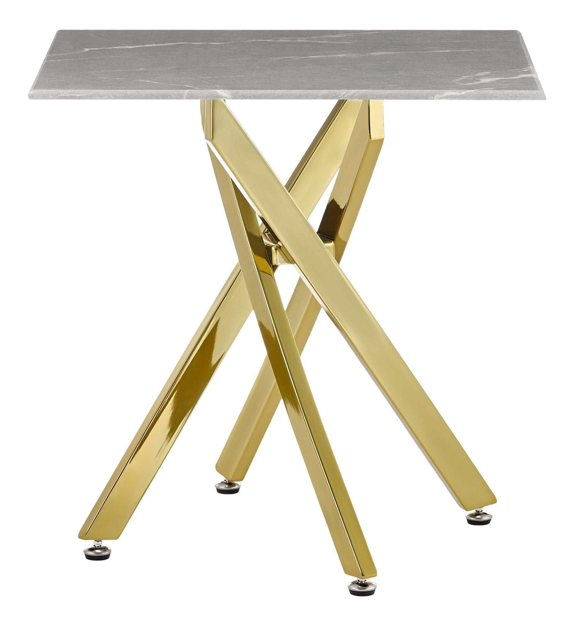 Sutton Grey and Gold Square Side Table - 55cm Glass Top with Concrete Effect
