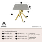 Sutton Grey and Gold Square Side Table - 55cm Glass Top with Concrete Effect
