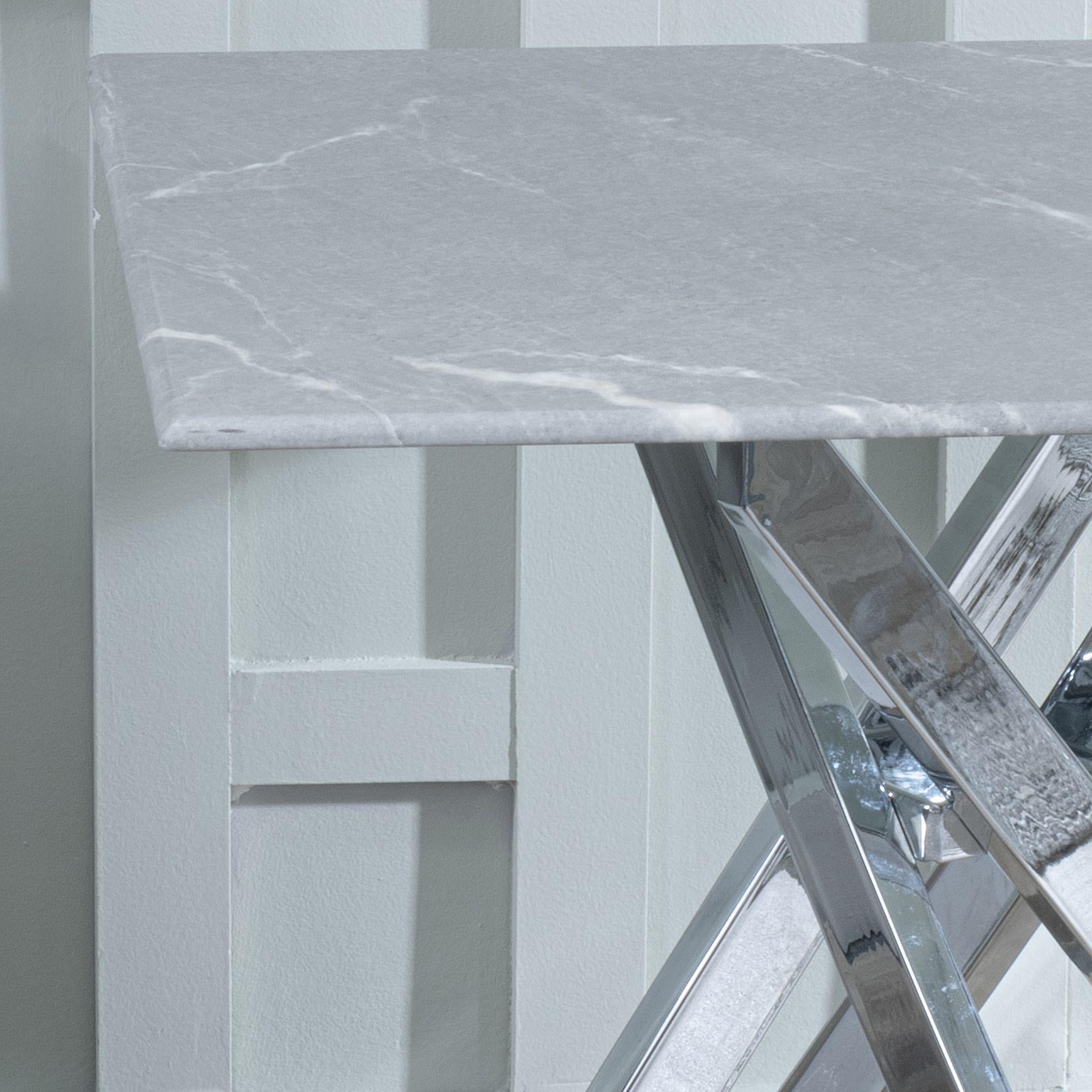 Sutton Grey and Chrome Square Side Table - 55cm Glass Top with Concrete Effect