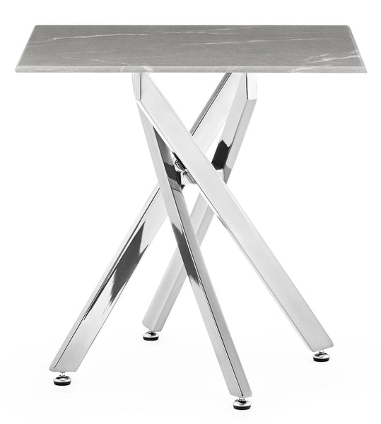 Sutton Grey and Chrome Square Side Table - 55cm Glass Top with Concrete Effect