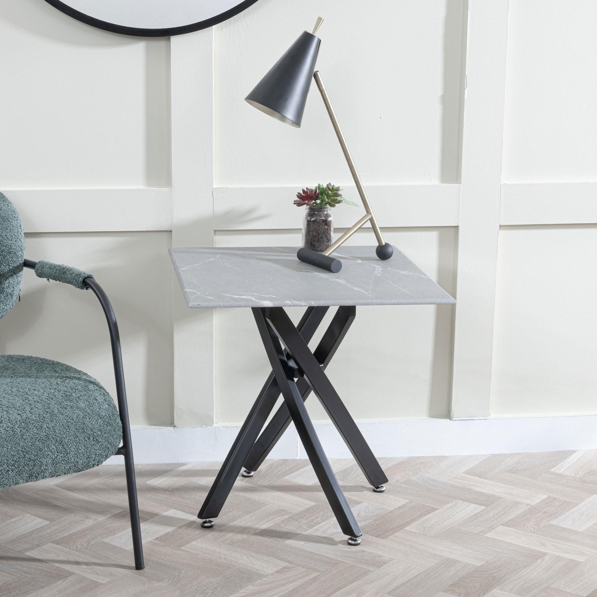 Sutton Grey and Black Square Side Table - 55cm Glass Top with Concrete Effect