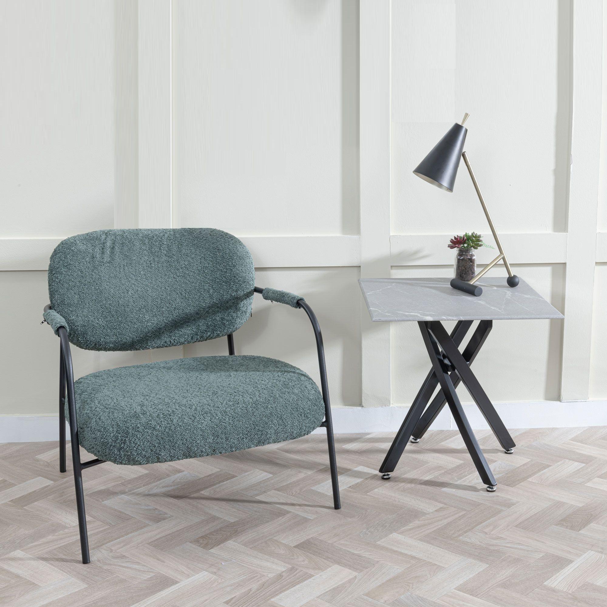 Sutton Grey and Black Square Side Table - 55cm Glass Top with Concrete Effect