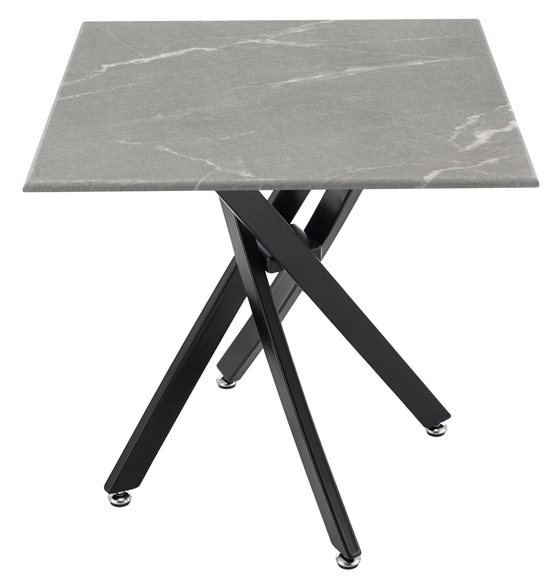 Sutton Grey and Black Square Side Table - 55cm Glass Top with Concrete Effect