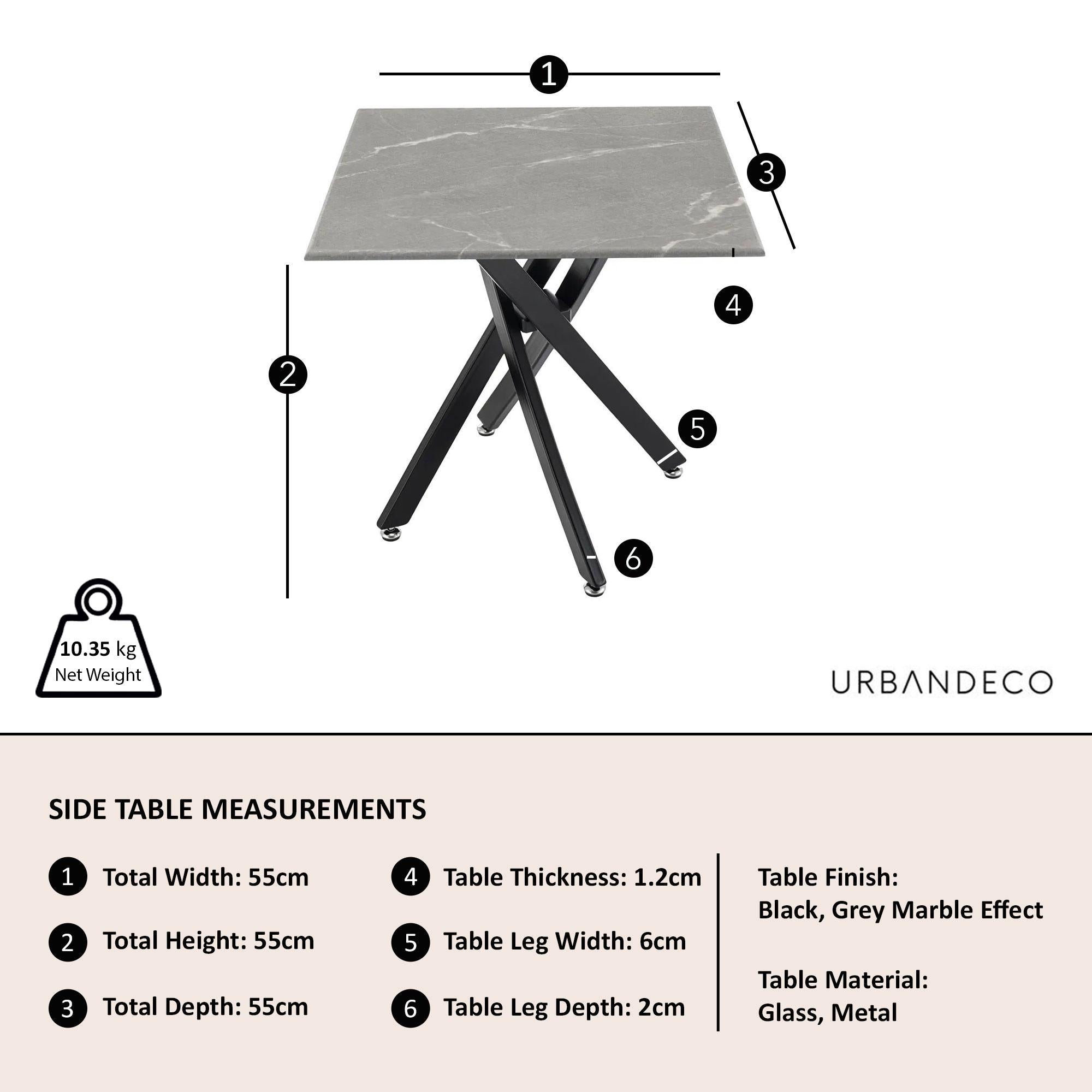 Sutton Grey and Black Square Side Table - 55cm Glass Top with Concrete Effect
