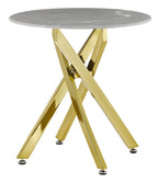 Sutton Grey and Gold Round Side Table - 55cm Glass Top with Concrete Effect