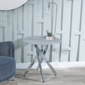 Sutton Grey and Chrome Round Side Table - 55cm Glass Top with Concrete Effect