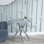 Sutton Grey and Chrome Round Side Table - 55cm Glass Top with Concrete Effect