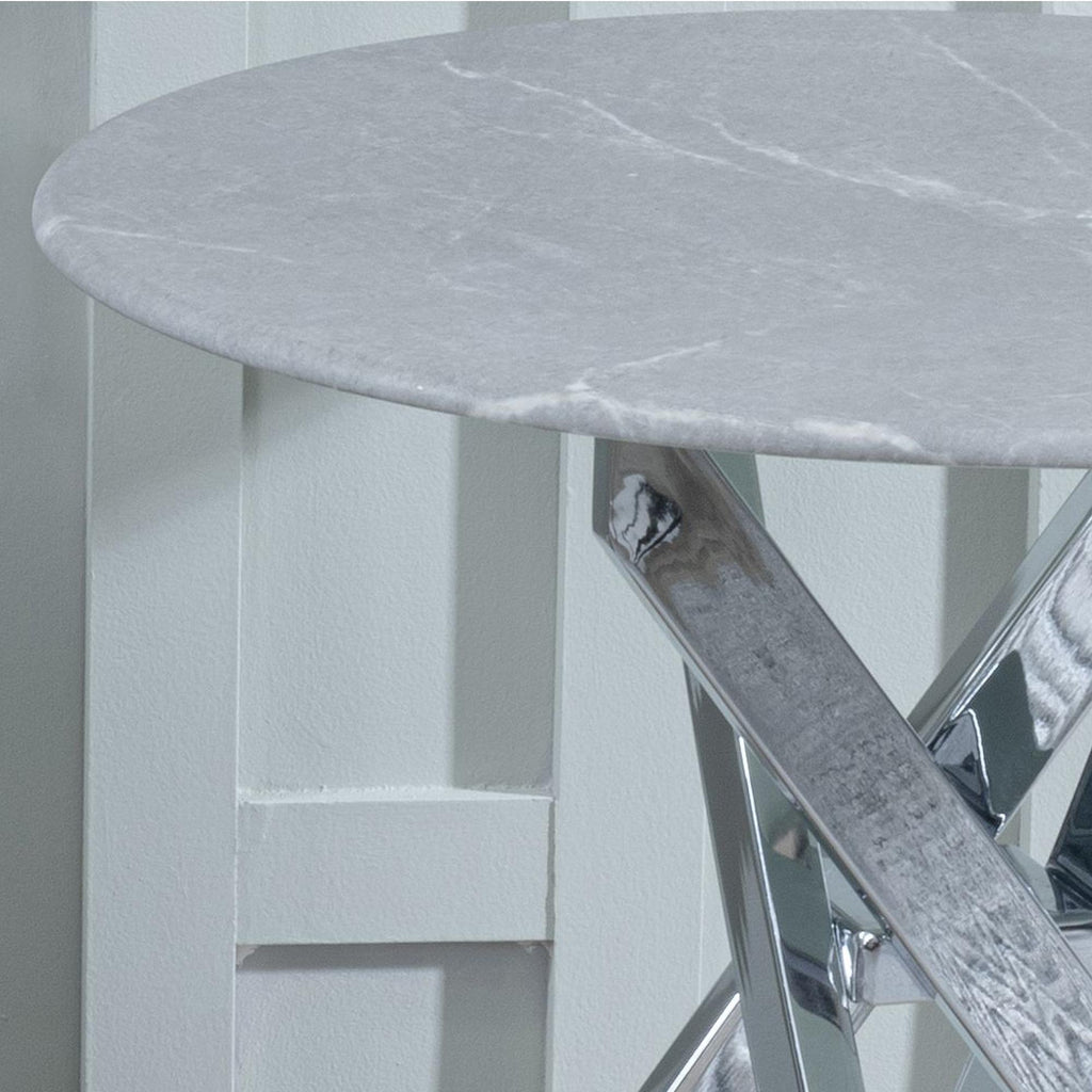 Sutton Grey and Chrome Round Side Table - 55cm Glass Top with Concrete Effect