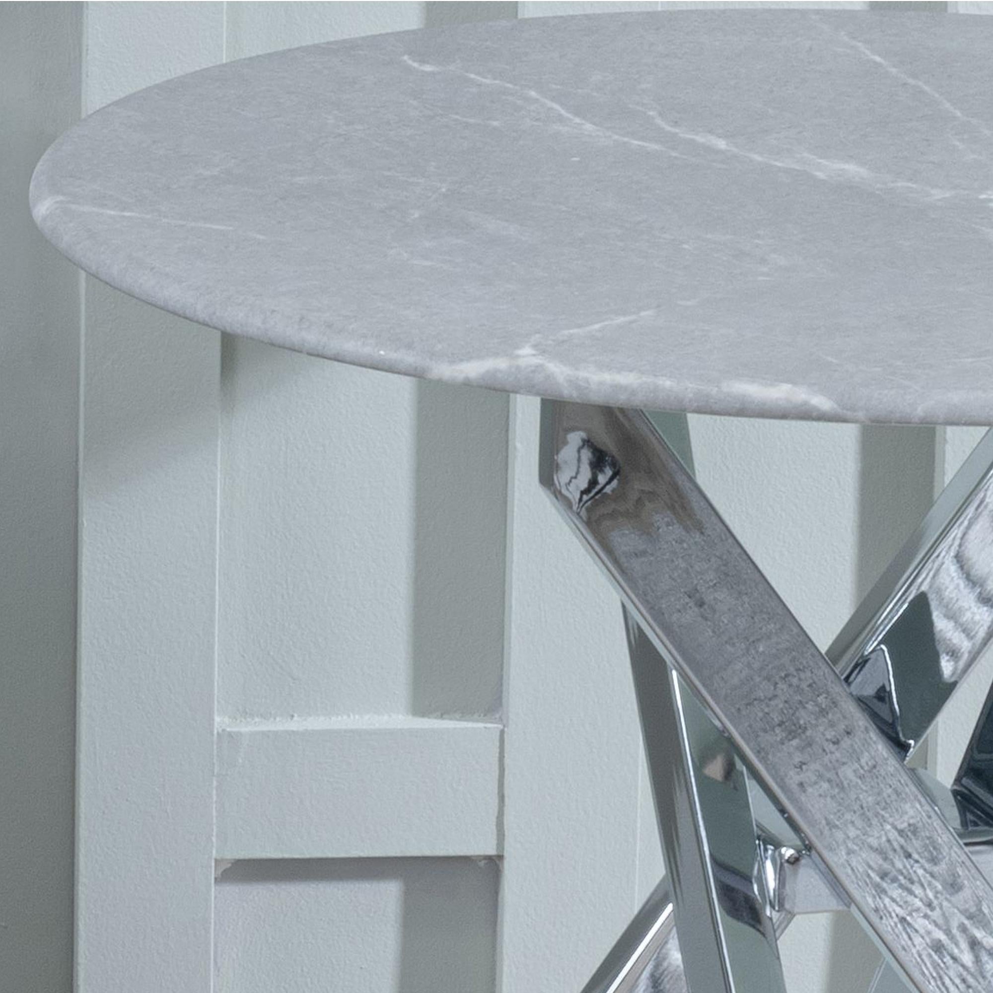 Sutton Grey and Chrome Round Side Table - 55cm Glass Top with Concrete Effect