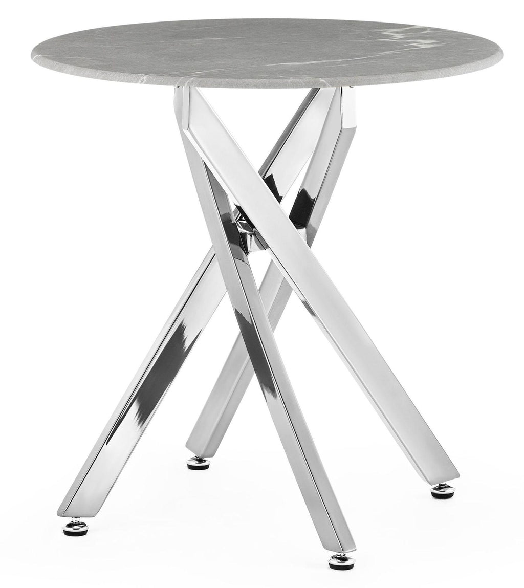 Sutton Grey and Chrome Round Side Table - 55cm Glass Top with Concrete Effect