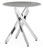 Sutton Grey and Chrome Round Side Table - 55cm Glass Top with Concrete Effect