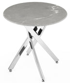 Sutton Grey and Chrome Round Side Table - 55cm Glass Top with Concrete Effect