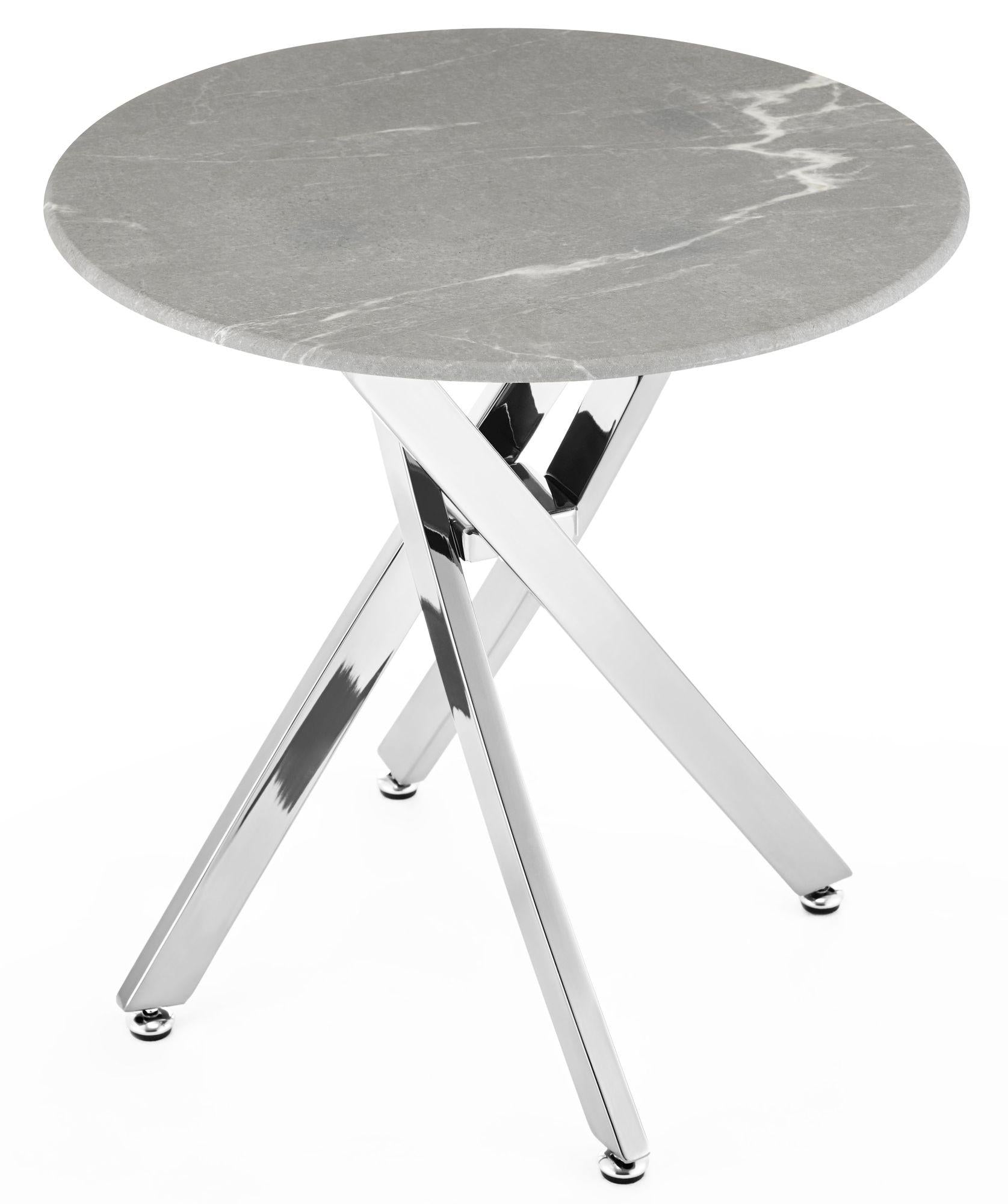 Sutton Grey and Chrome Round Side Table - 55cm Glass Top with Concrete Effect
