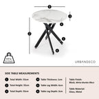 Sutton White and Black Round Side Table - 55cm Glass Top with Marble Effect