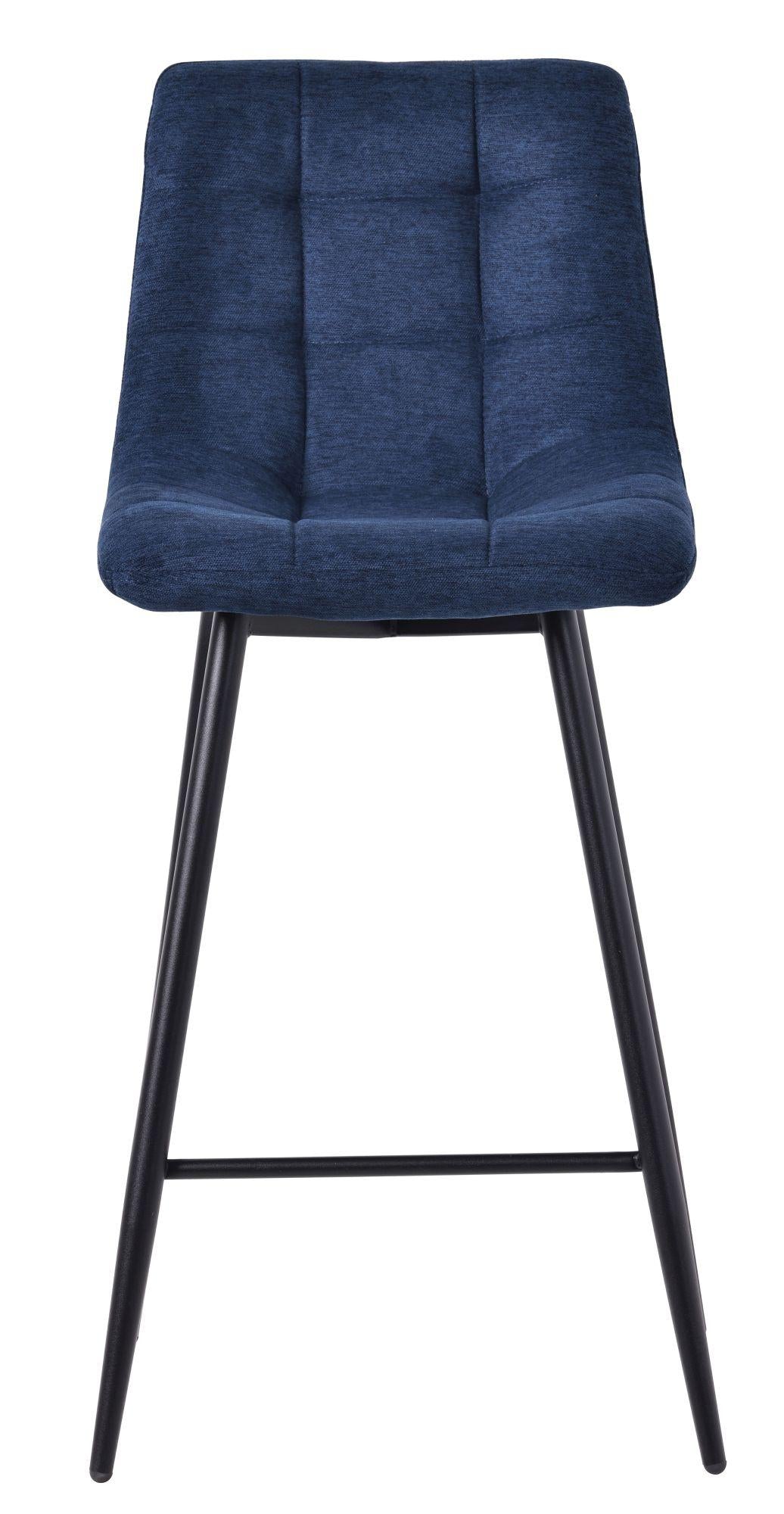 Elba Blue Fabric High Back Barstool with Black Metal Legs