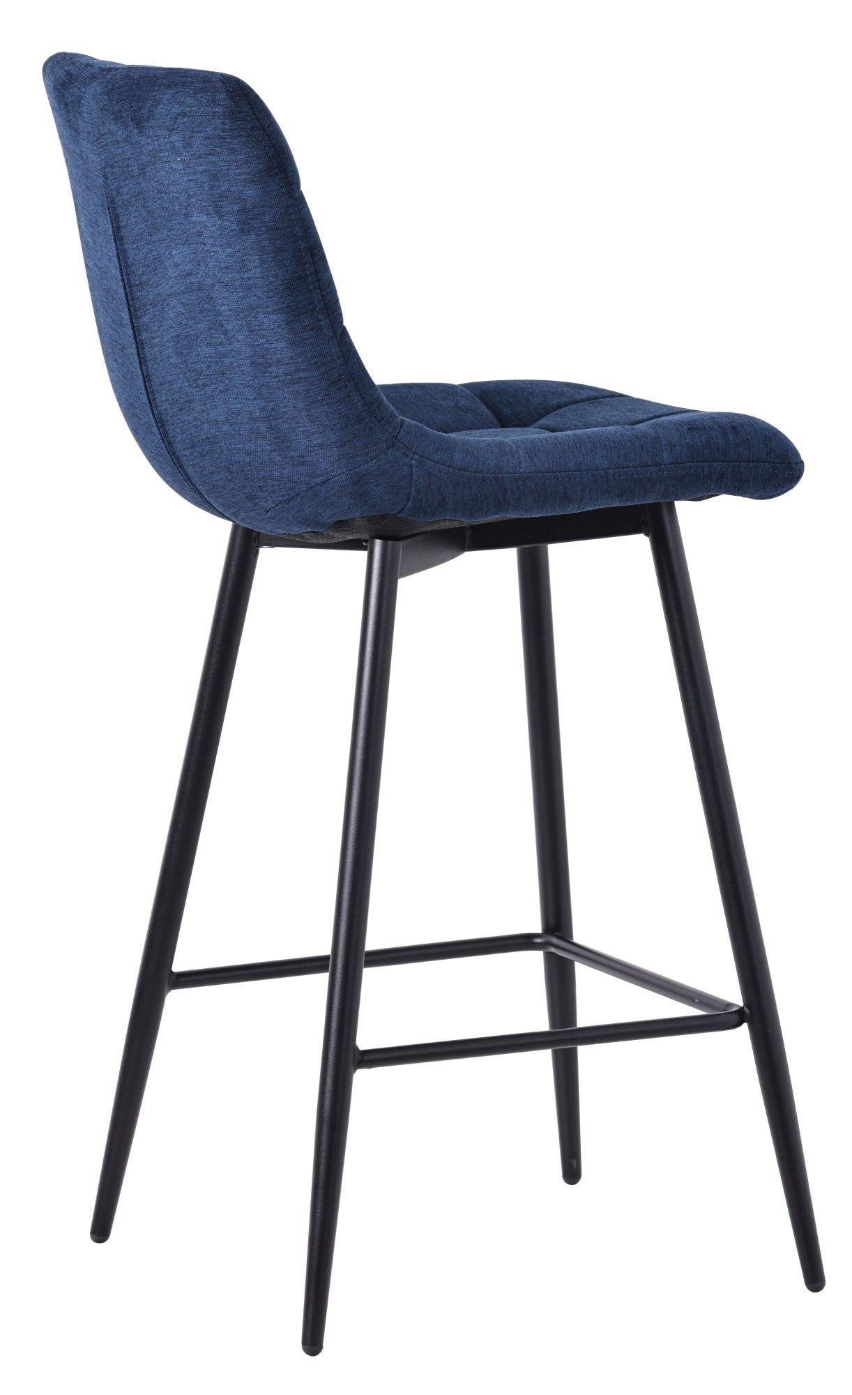 Elba Blue Fabric High Back Barstool with Black Metal Legs