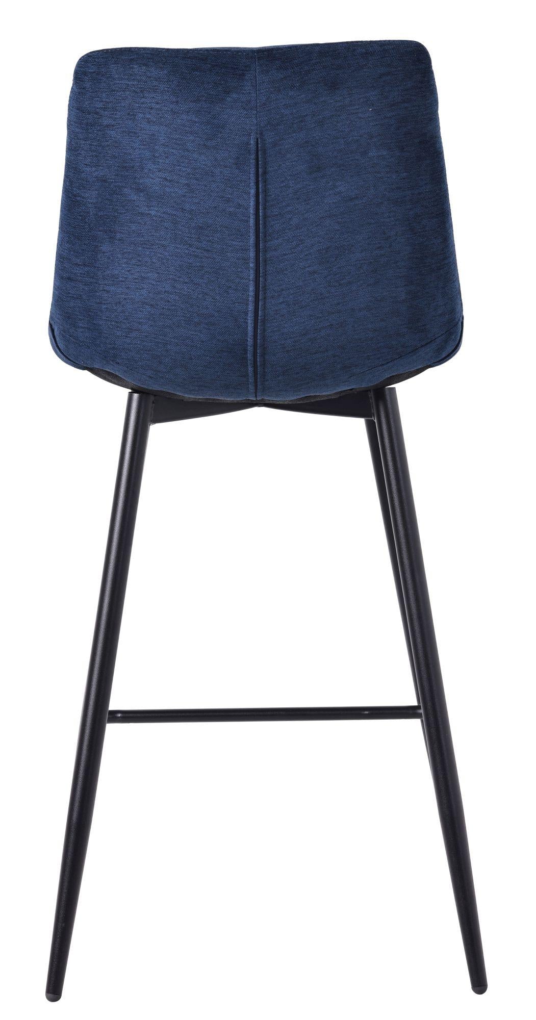 Elba Blue Fabric High Back Barstool with Black Metal Legs