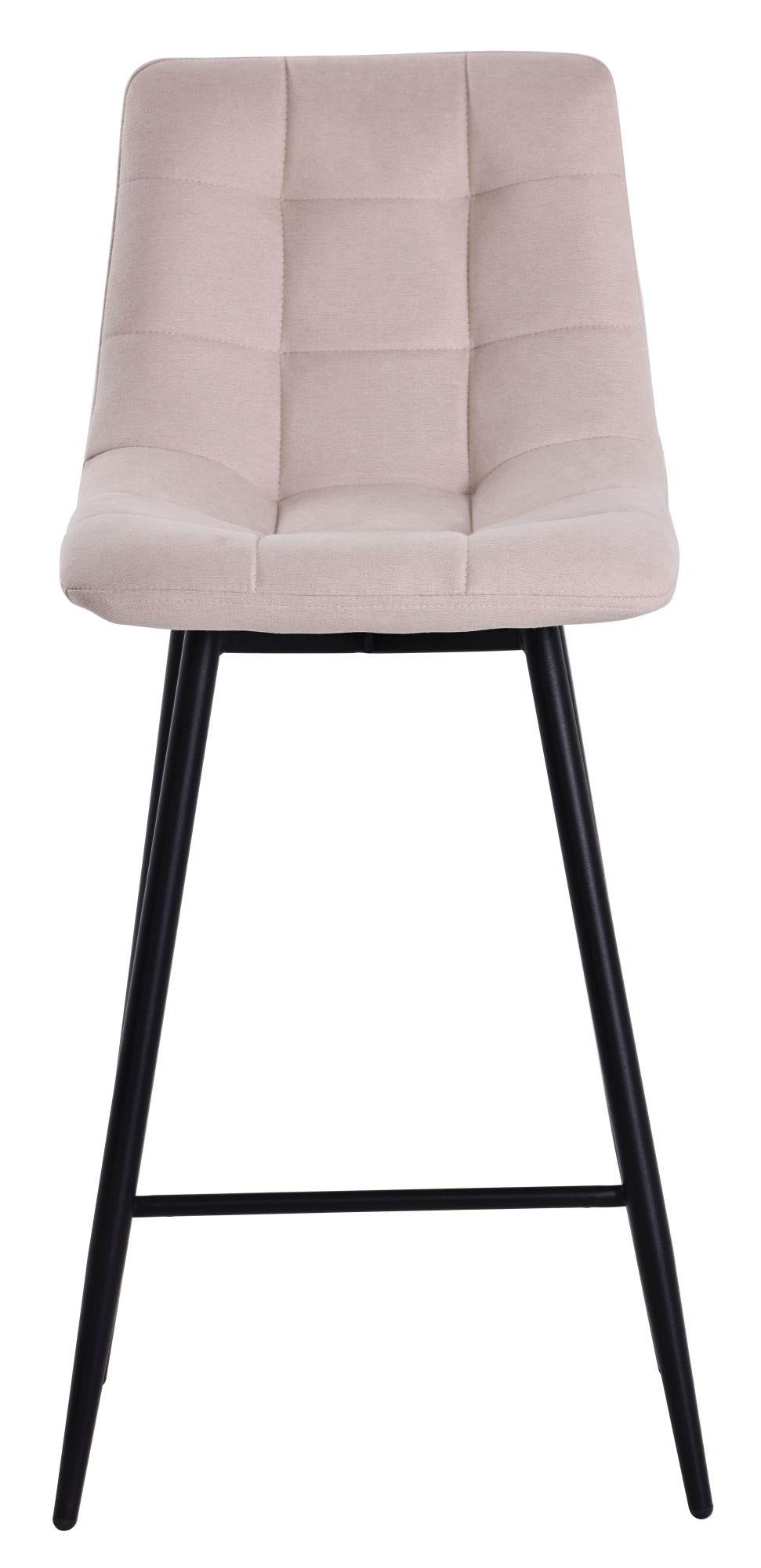 Elba Beige Fabric High Back Barstool with Black Metal Legs
