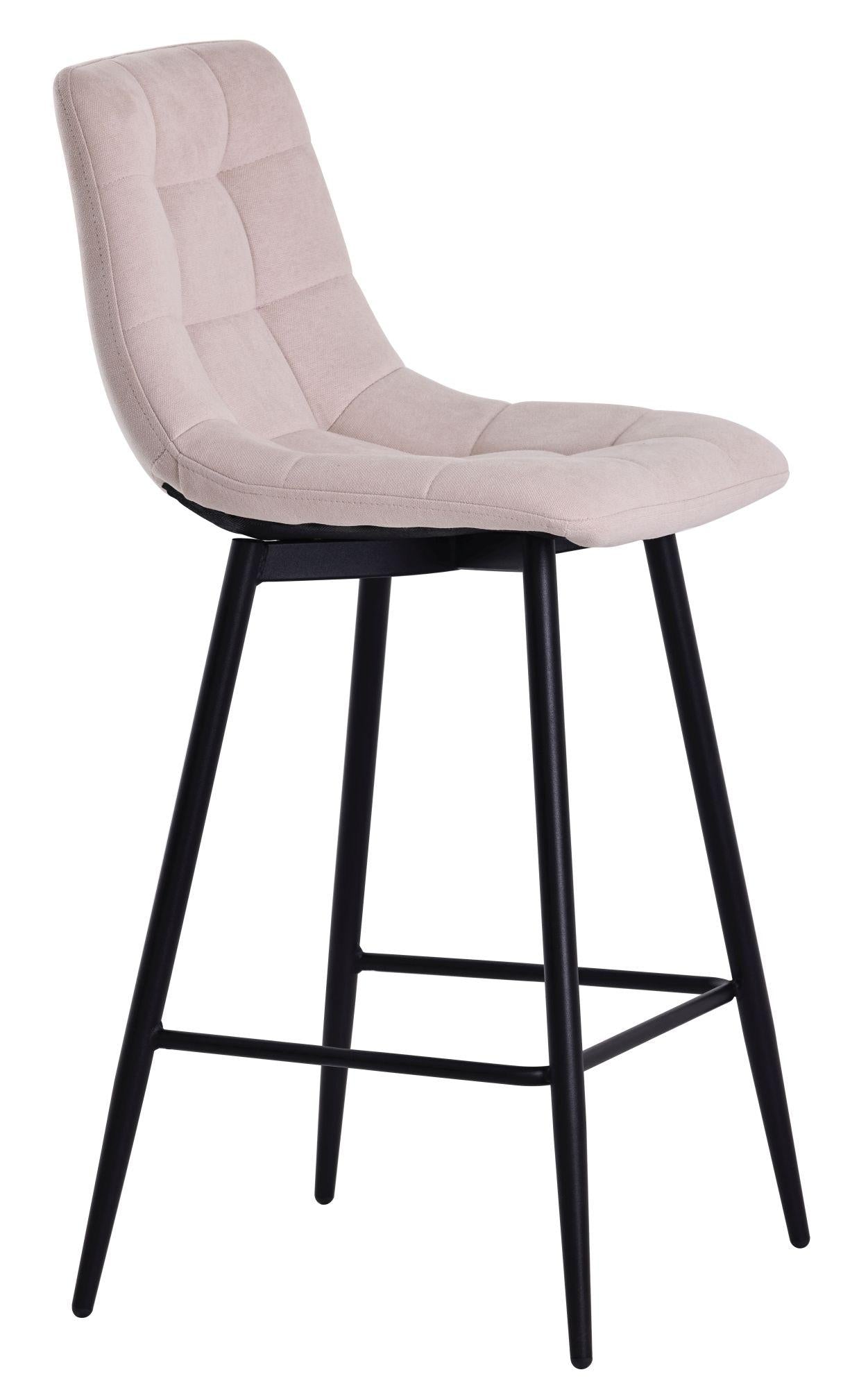 Elba Beige Fabric High Back Barstool with Black Metal Legs