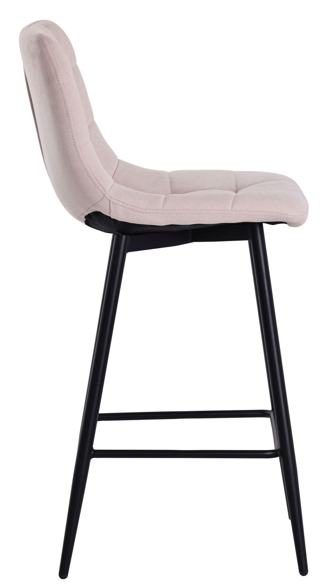 Elba Beige Fabric High Back Barstool with Black Metal Legs