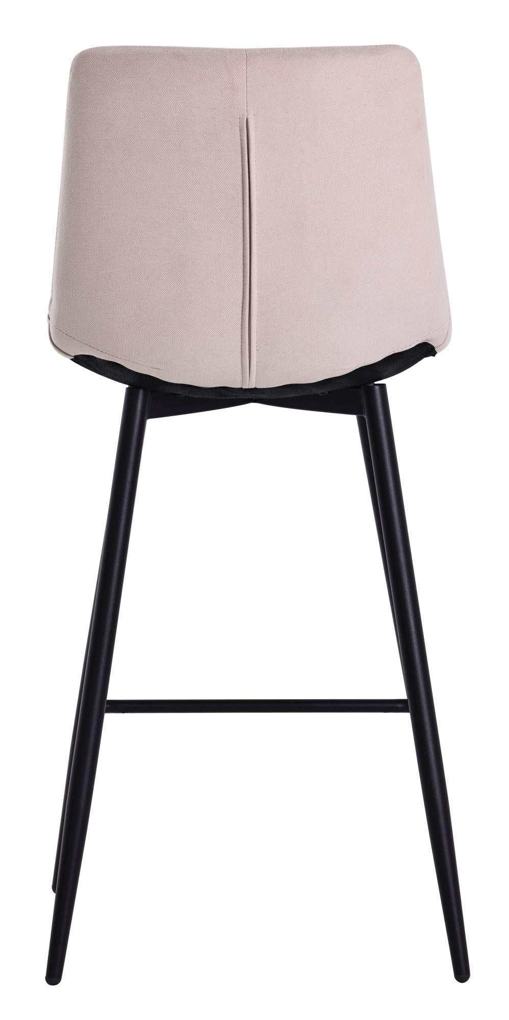 Elba Beige Fabric High Back Barstool with Black Metal Legs