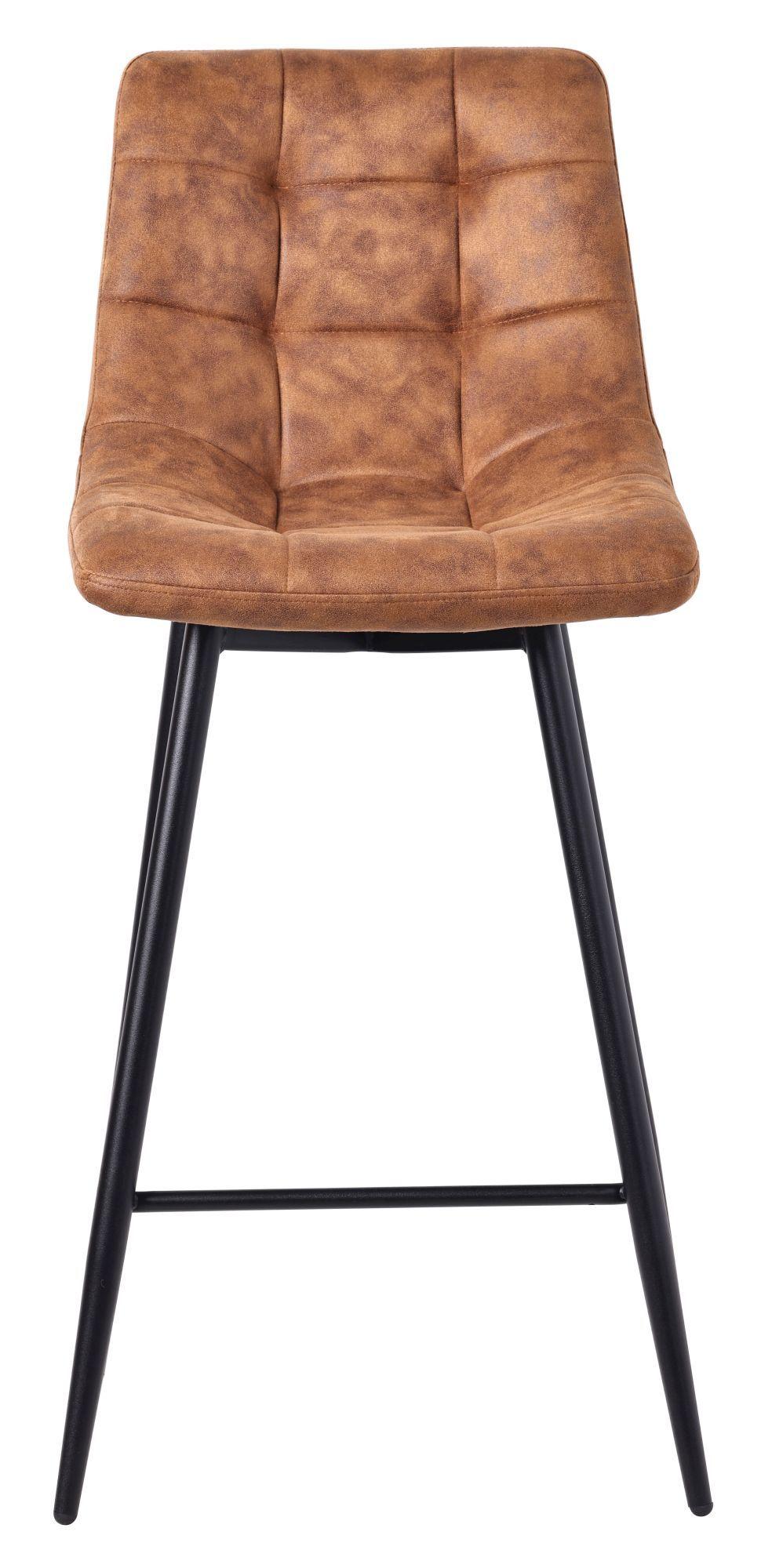 Elba Brown Fabric High Back Barstool with Black Metal Legs