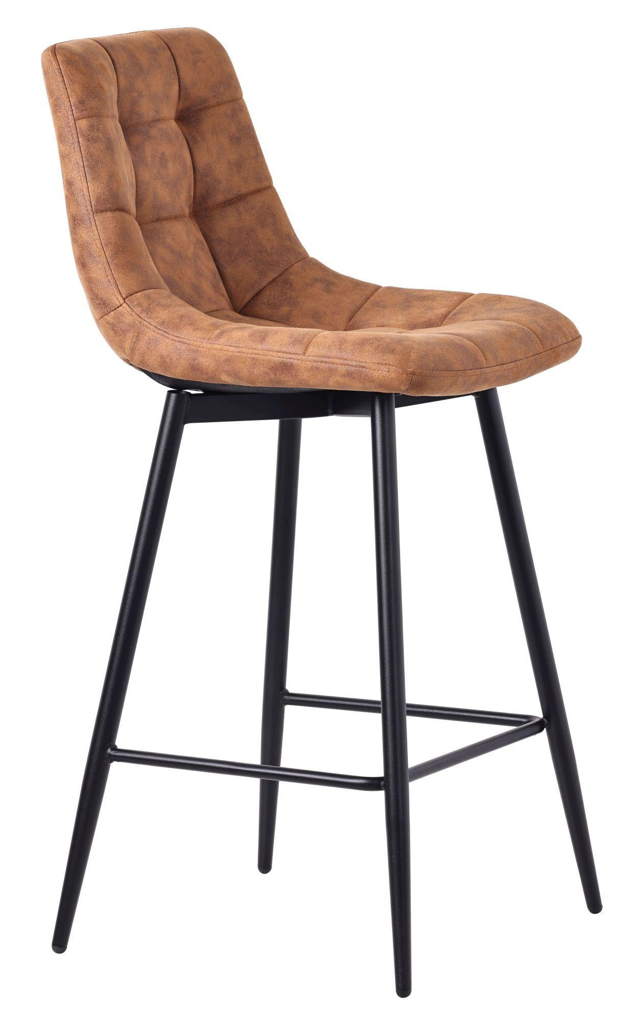 Elba Brown Fabric High Back Barstool with Black Metal Legs