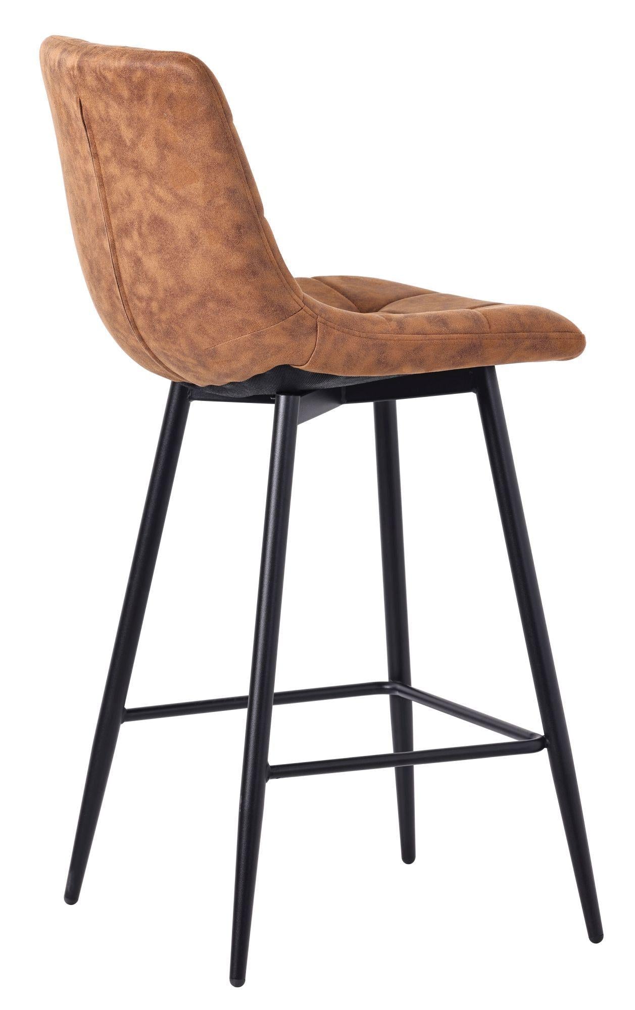 Elba Brown Fabric High Back Barstool with Black Metal Legs