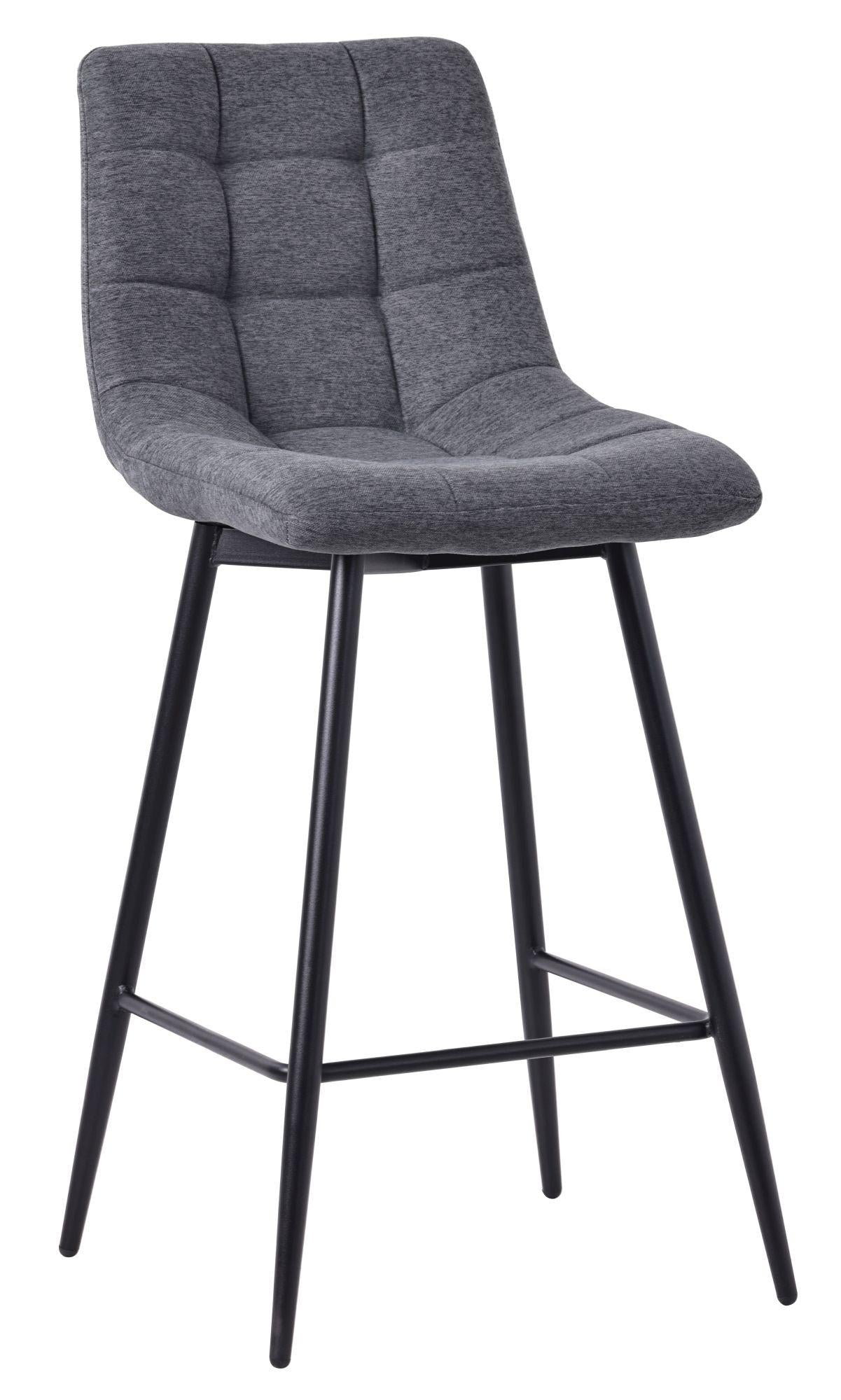 Elba Light Grey Fabric High Back Barstool with Black Metal Legs