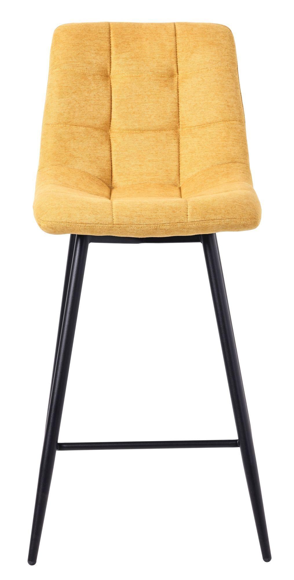 Elba Yellow Fabric High Back Barstool with Black Metal Legs