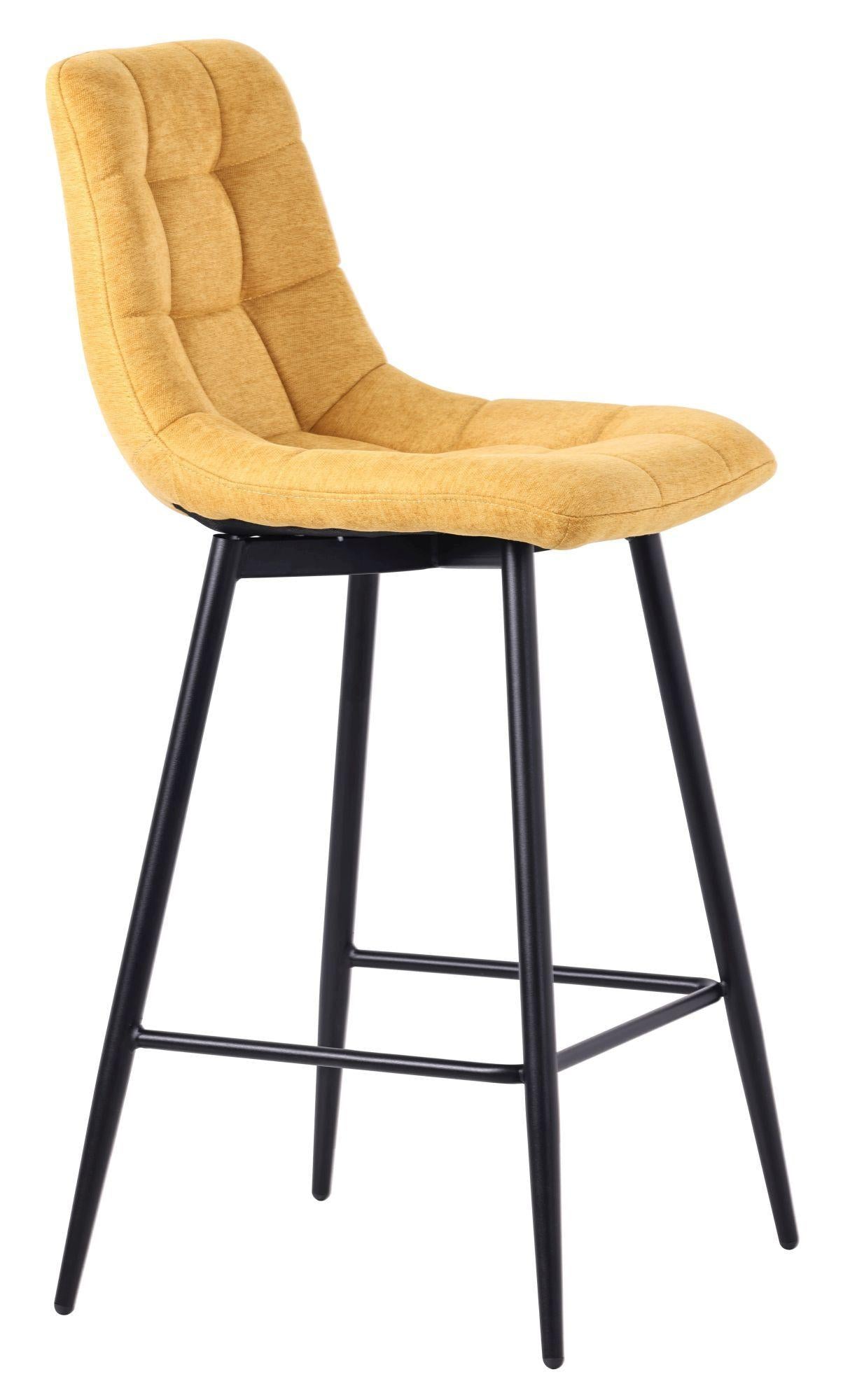 Elba Yellow Fabric High Back Barstool with Black Metal Legs