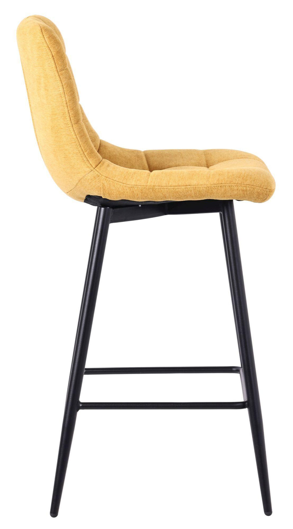 Elba Yellow Fabric High Back Barstool with Black Metal Legs